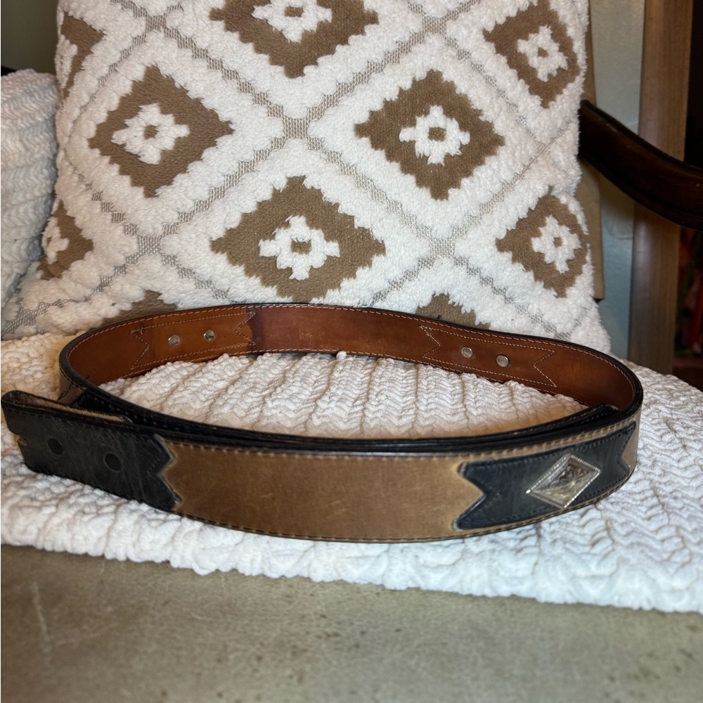 Western Nocona Belt Co Black and Brown Leather Belt Silver Accents